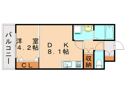 ギャラクシーヴィーラブライト(1DK/9階)の間取り写真