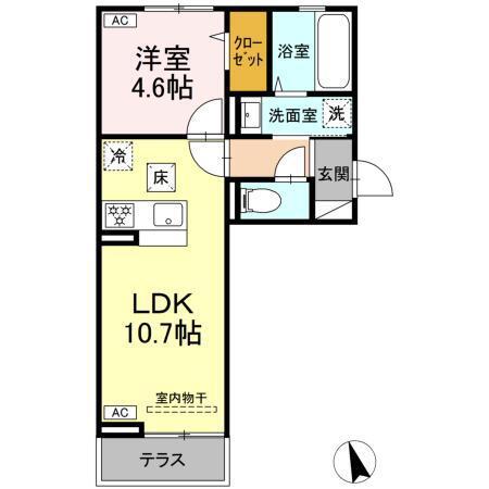 GRAND D-ROOM 堅石(1LDK/1階)の間取り写真