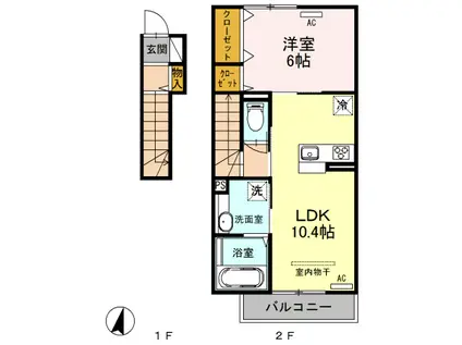 レセンティア 堀込町(1LDK/2階)の間取り写真