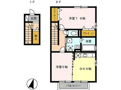 エミネンス上野中(2DK/2階)の間取り写真