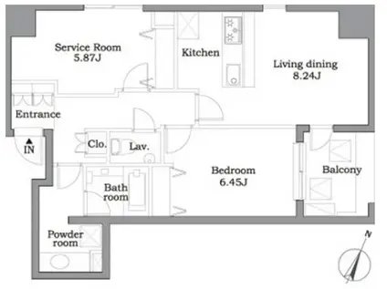 レジディア東麻布(2LDK/12階)の間取り写真