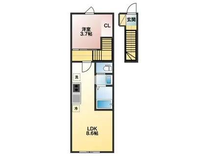 イニシアティブ小松島B棟(1LDK/2階)の間取り写真