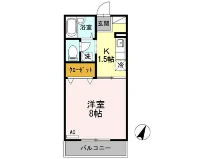 コーポラスグリーン B棟(1K/2階)の間取り写真