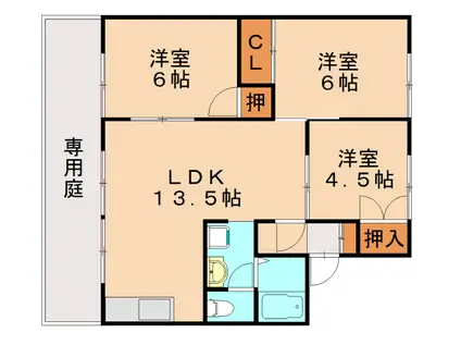 セジュール・プルニエ2B棟(3LDK/1階)の間取り写真