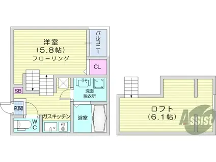 エスパスリブレⅡ(ワンルーム/1階)の間取り写真