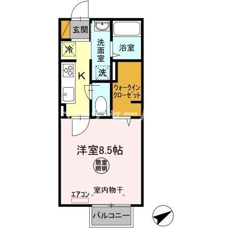ハルメゾン田彦(1K/2階)の間取り写真
