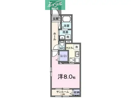 スリール(1K/1階)の間取り写真