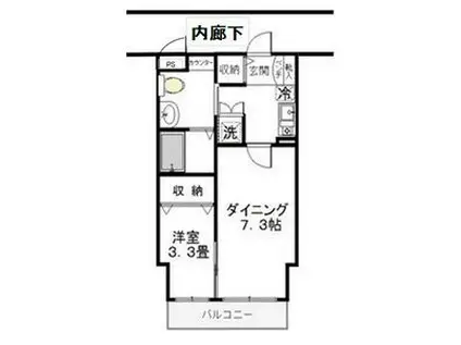 ゴールドライフマンション宇都宮(1DK/4階)の間取り写真