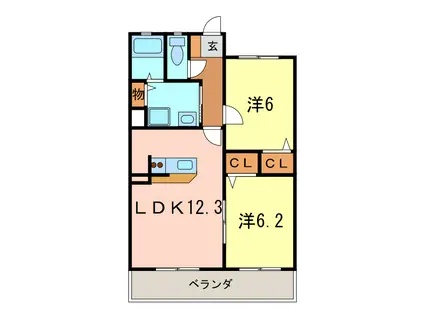 FRESCO SECOND東棟(2LDK/1階)の間取り写真