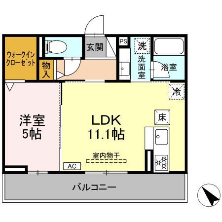 D AVANCE六名新町(1LDK/1階)の間取り写真
