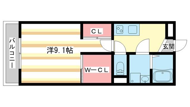 ジーメゾン法蓮町(1K/2階)の間取り写真