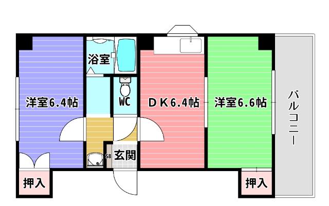 ポートアメニティー弁天(2DK/1階)の間取り写真