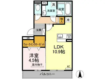 クライス(1LDK/2階)の間取り写真