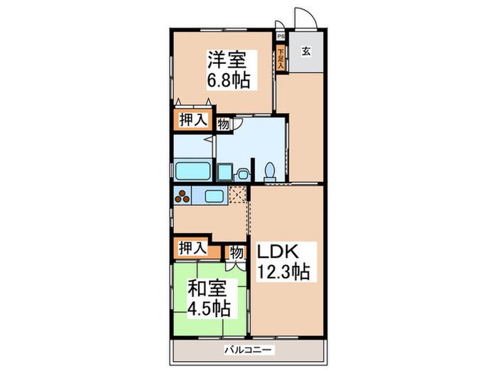 ユニバーサルみなみ台(2LDK/2階)の間取り写真