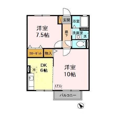 メゾンエクレール(2DK/2階)の間取り写真