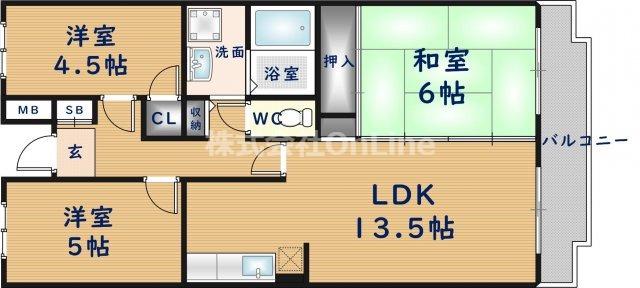 エバーグレイス森本(3LDK/4階)の間取り写真