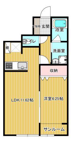 ROAD&SKY(1LDK/1階)の間取り写真