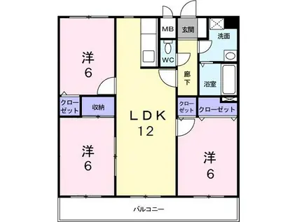 グリーンヒルズ長尾(3LDK/6階)の間取り写真