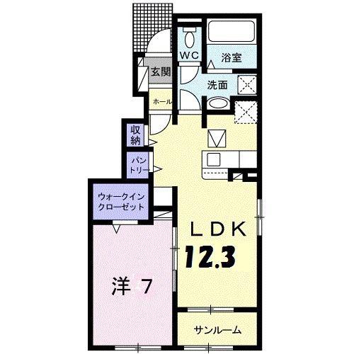 こんね・さくら B(1LDK/1階)の間取り写真