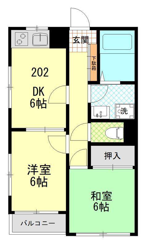 ファミーユ船橋(2DK/2階)の間取り写真