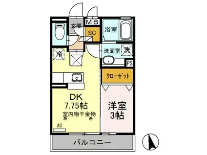 フリーデン(1DK/1階)の間取り写真