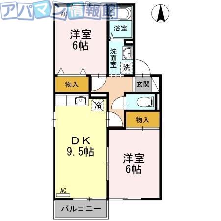 ブールバール美幸(2DK/2階)の間取り写真