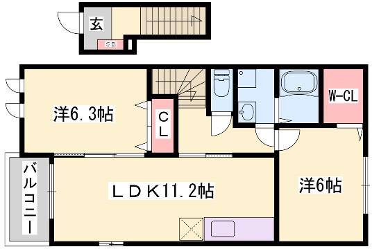 モスフロックス(2LDK/2階)の間取り写真
