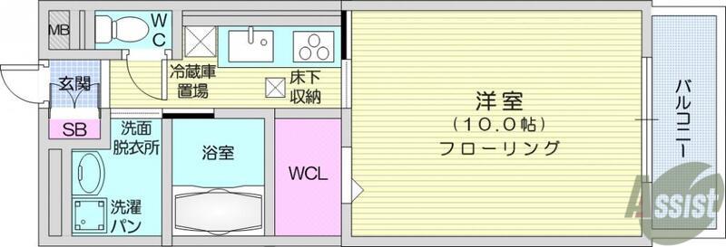 ボヌール SA(1K/3階)の間取り写真