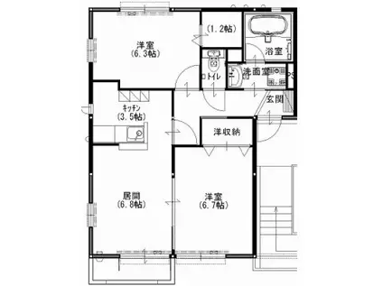 ベルハイツD(2LDK/1階)の間取り写真