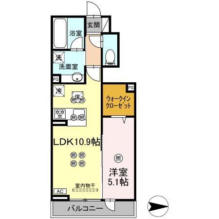 トリシア関(1LDK/1階)の間取り写真