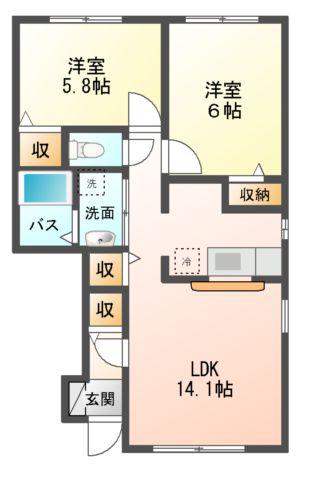 カーサ プリート(2LDK/1階)の間取り写真