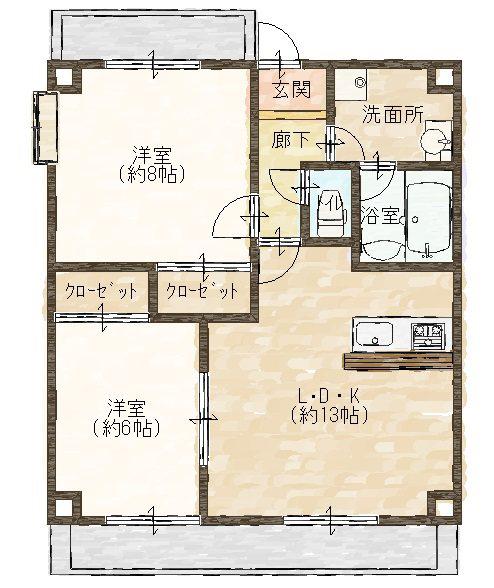 パルティールII番館(2LDK/6階)の間取り写真