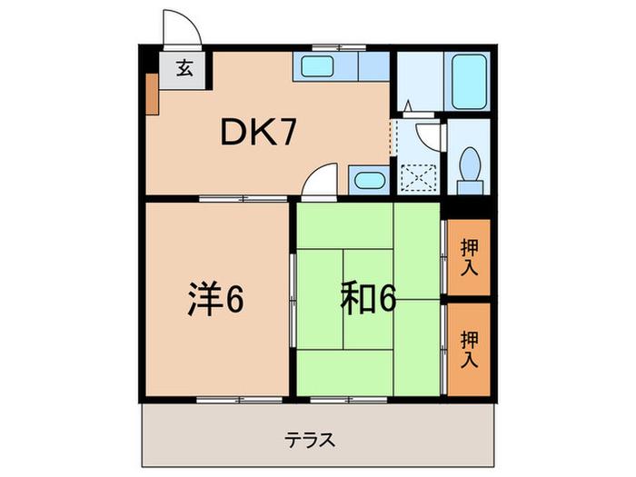 スカイハイツ安倉(2DK/1階)の間取り写真