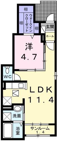 ラ・リベルタ(1LDK/1階)の間取り写真