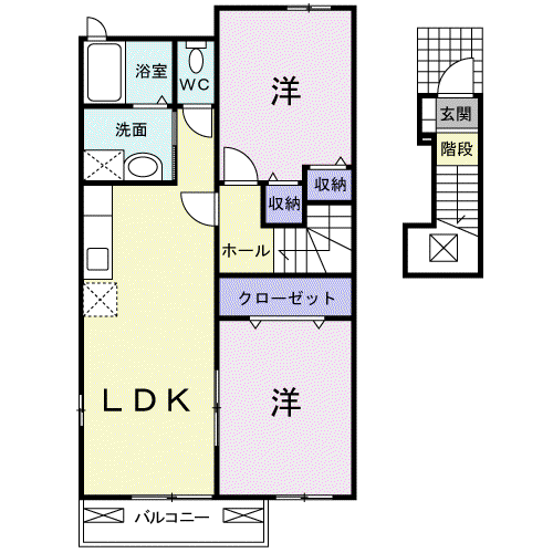 レバータII A(2LDK/2階)の間取り写真