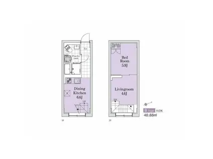 EXAM代々木八幡 部屋番号104(1DK/2階)の間取り写真