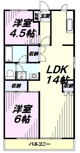 中新井ブルームハイツ(2LDK/2階)の間取り写真