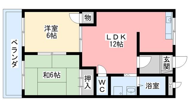 ボヌール西大寺B(2LDK/3階)の間取り写真