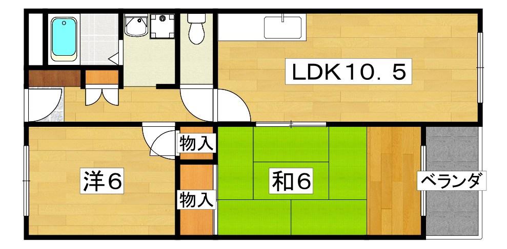 宮之阪ハイツ弐番館(2LDK/9階)の間取り写真