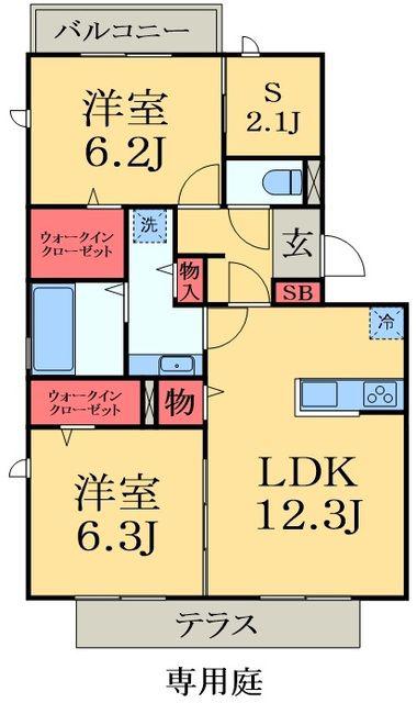 LA CRECE K(2LDK/1階)の間取り写真