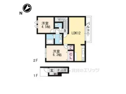 メゾンド北野(2LDK/2階)の間取り写真