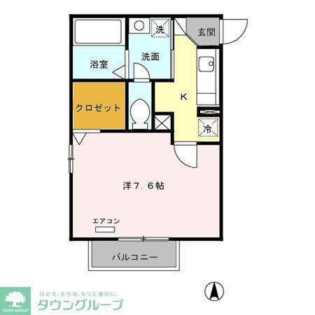 フルールC(1K/1階)の間取り写真