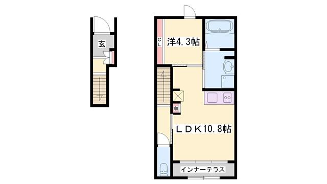 サンフェリーチェS(1SK/2階)の間取り写真