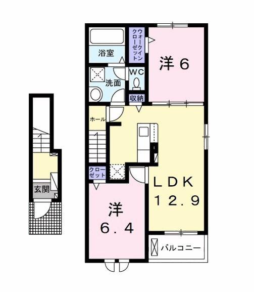 ラフレシール(2LDK/2階)の間取り写真