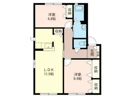 シャーバイオレット B(2LDK/1階)の間取り写真