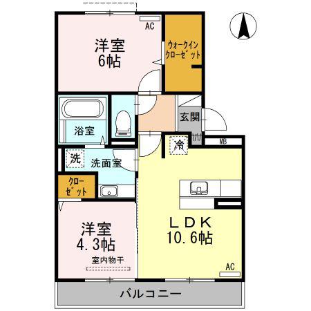 CLAIR PINE(2LDK/2階)の間取り写真