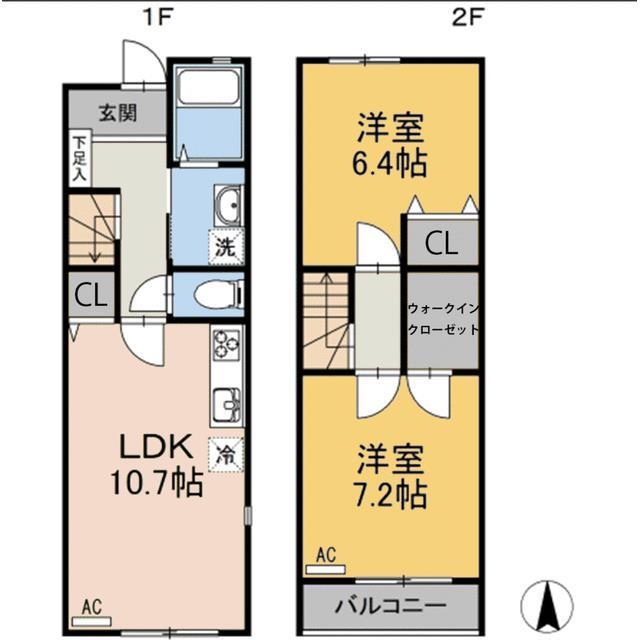 アルヴィータB棟(2LDK/1階)の間取り写真