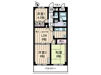 ドミールシャルマン(3LDK/3階)の間取り写真