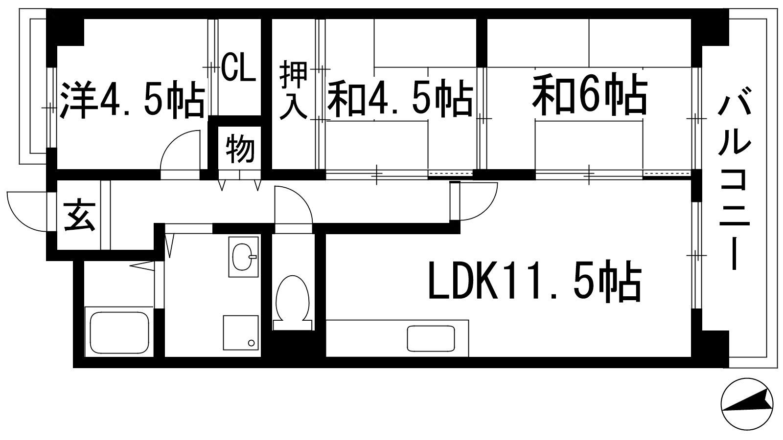 ノイハウス宝塚(3LDK/4階)の間取り写真