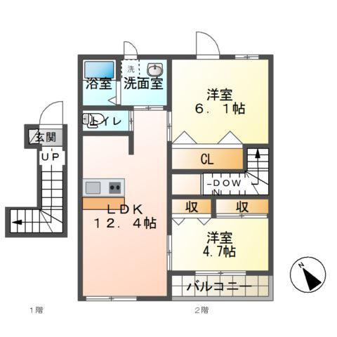 テンダー(2LDK/2階)の間取り写真